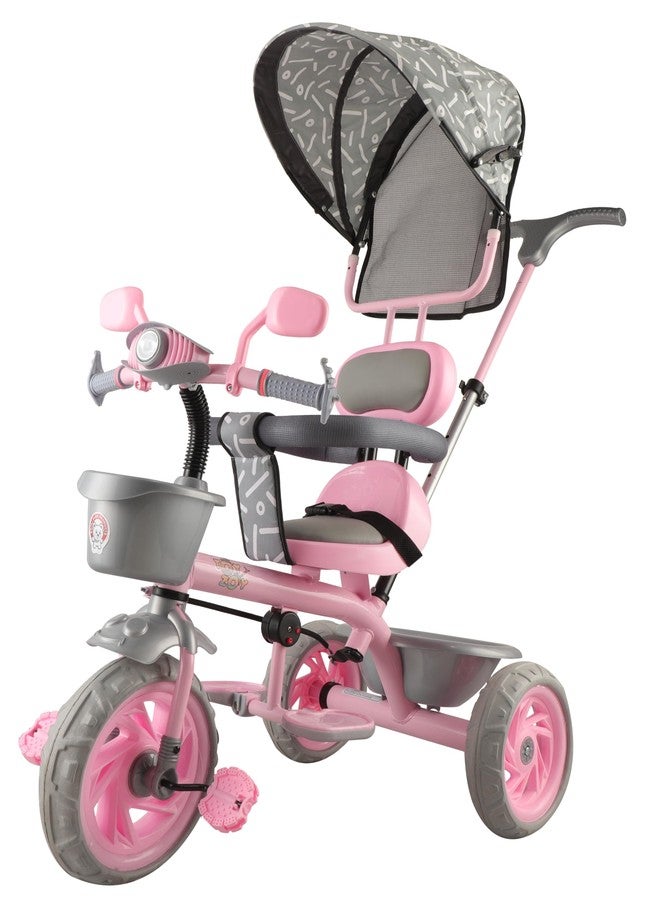 JoyRide Tiny Trekker Tricycle for Kids 1.5 to 5 Years with Parental Push Handle, Foldable Canopy Storage Baskets |Plug & Play Trikes for Girls Boys Rose Pink - Image 1